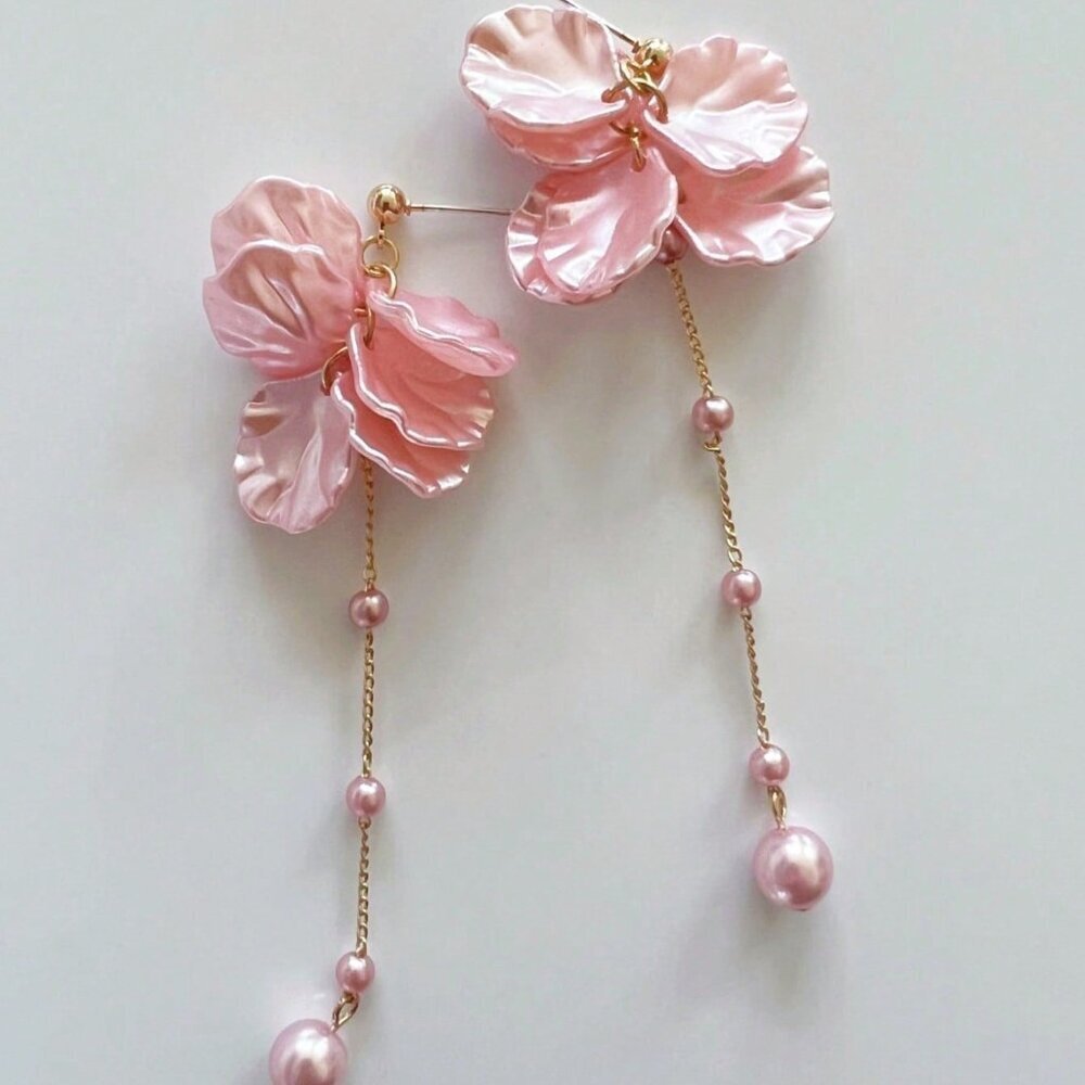 Pink Elegant Women's Pearl Tassel Earrings